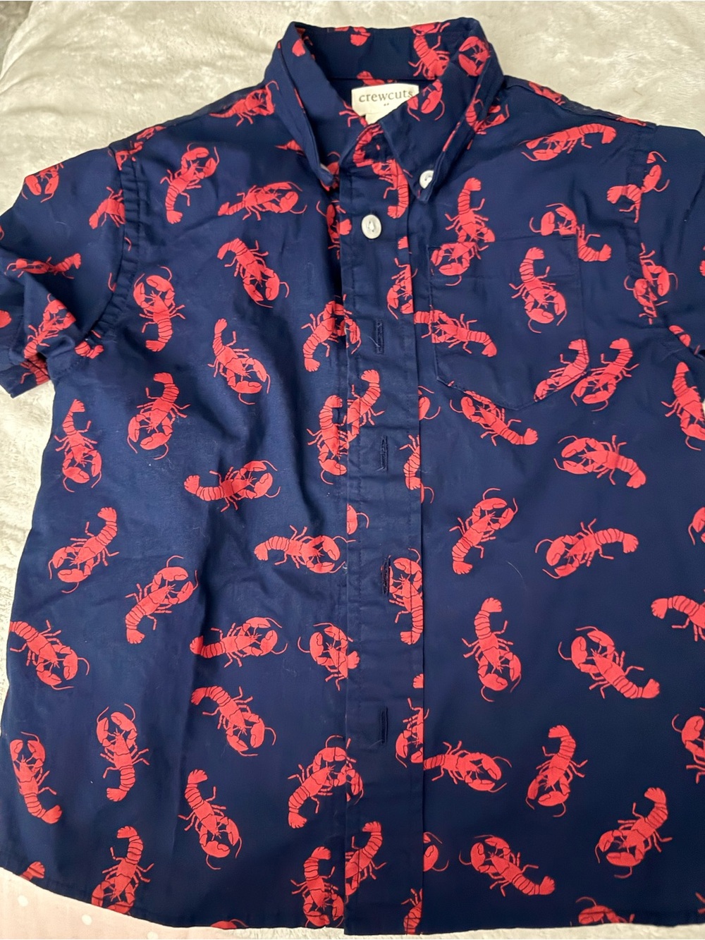 Crewcuts Navy Button-Down Shirt with Red Lobster Print